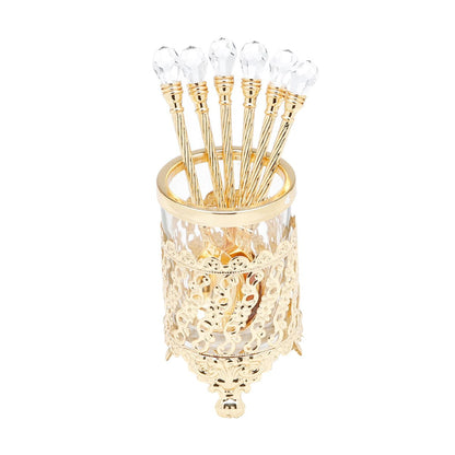 Conjunto 6 Colheres Com Suporte De Zamac Dourada 14cm
