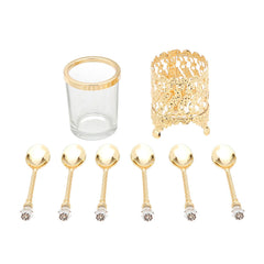 Conjunto 6 Colheres Com Suporte De Zamac Dourada 14cm