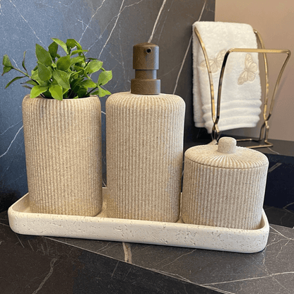 Dispenser Porta Sabonete Liquido em Poliresina Areia 19,5cm