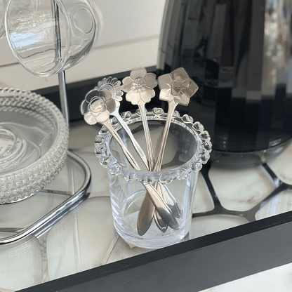 Jogo de Colheres em Aço Inox Estilo Flor 4 Peças
