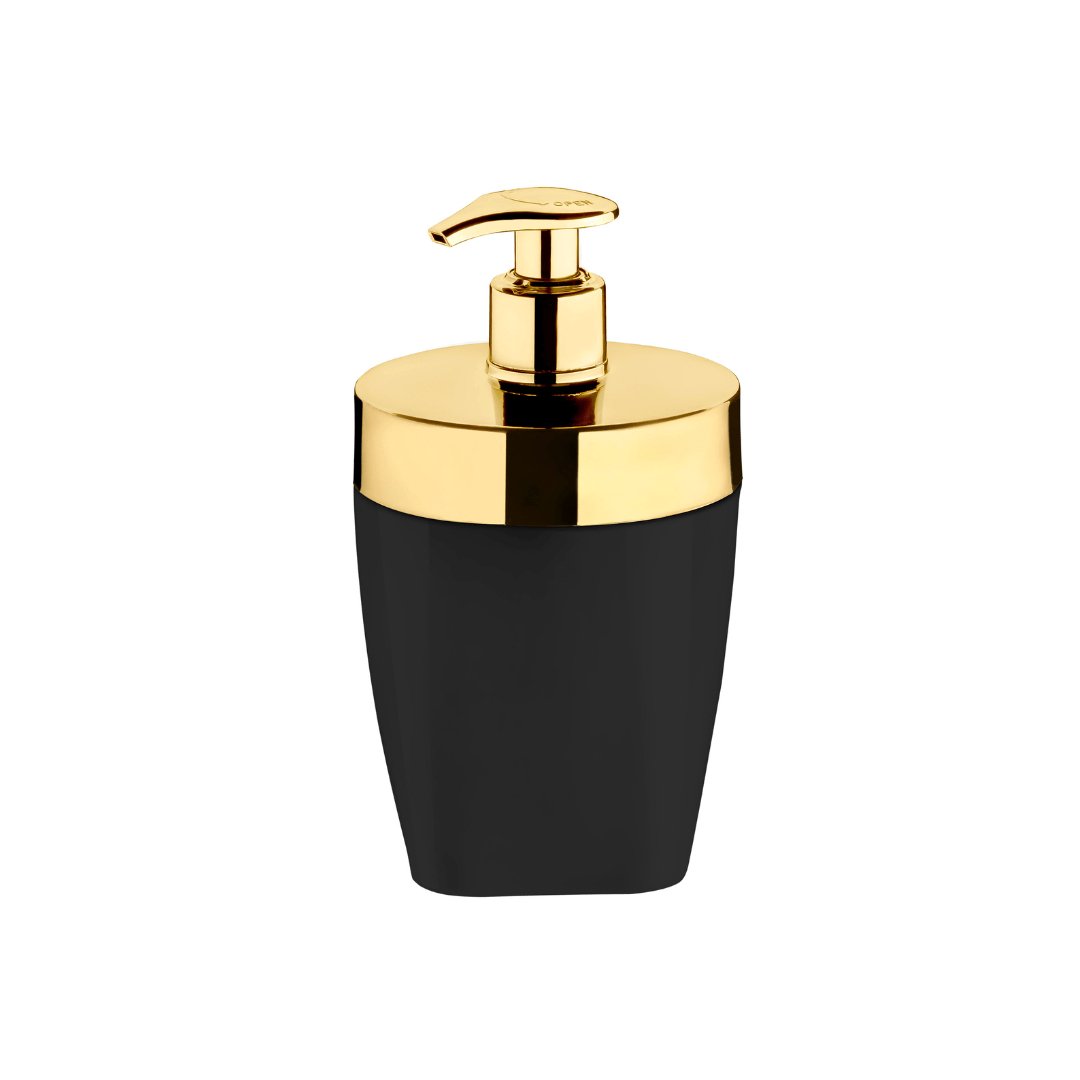 Dispenser Porta Sabonete Liquido Preto com Dourado 16cm