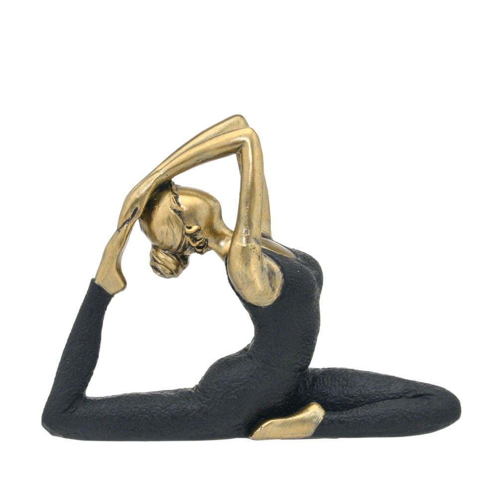 Estátua Mulher Ioga Decorativa em Resina Dourada e Preta 20,5cm