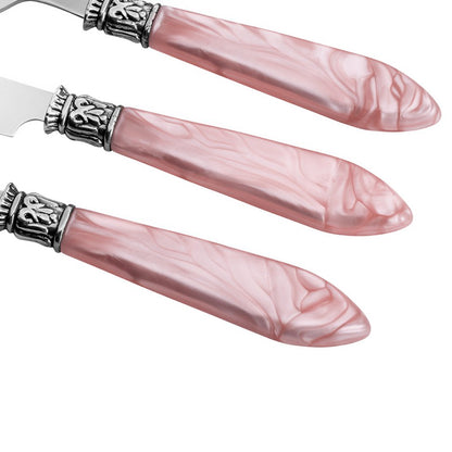 Faqueiro 24 Peças em Aço Inox com Cabo de Plastico Mother Pearl Rosa 26cm