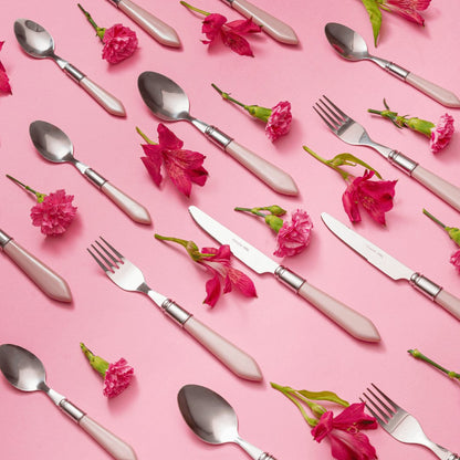 Faqueiro 24 Peças em Aço Inox com Cabo de Plastico Mother Pearl Rosa 26cm
