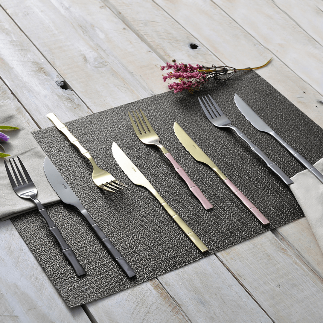 Faqueiro Elegant Estilo Bambu em Aço Inox Champanhe 16 Peças