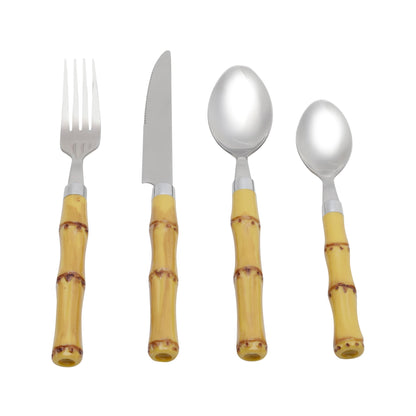 Faqueiro Luxo Bambu em Aço Inox com Cabo de Plástico Natural 24 Peças