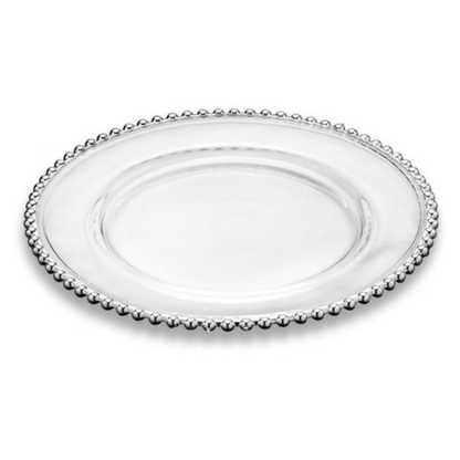Prato Raso Cristal com Borda Bolinha Prata Pearl - 27,6 cm