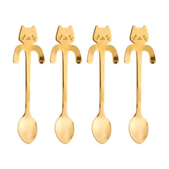Jogo 4 Colheres para Chá em Aço Inox Cat Dourado