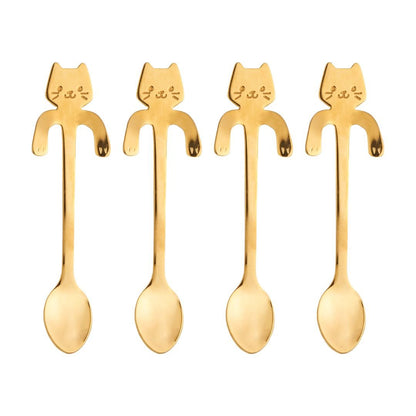 Jogo 4 Colheres para Chá em Aço Inox Cat Dourado