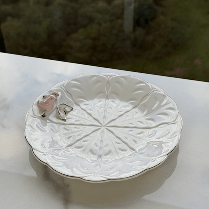 Jogo 4 Pratos para Sobremesa Bird Porcelana Branco 20cm