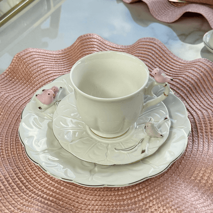 Jogo 4 Pratos para Sobremesa Bird Porcelana Branco 20cm