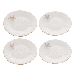 Jogo 4 Pratos para Sobremesa Bird Porcelana Branco 20cm