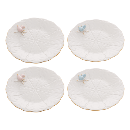 Jogo 4 Pratos para Sobremesa Bird Porcelana Branco 20cm
