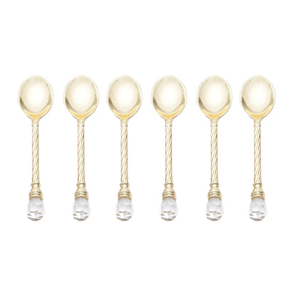 Jogo 6 Colheres de Café Zamac Crystal Dourada 11cm