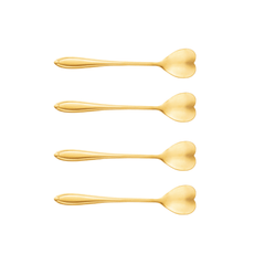 Jogo de 4 Colheres Aço Inox para Chá Heart Coração Dourado - 12,7 cm