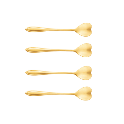 Jogo de 4 Colheres Aço Inox para Chá Heart Coração Dourado - 12,7 cm