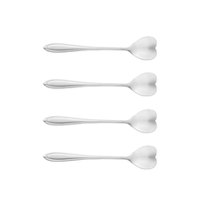 Jogo de 4 Colheres Aço Inox para Chá Heart Coração Prateada 12,7 cm
