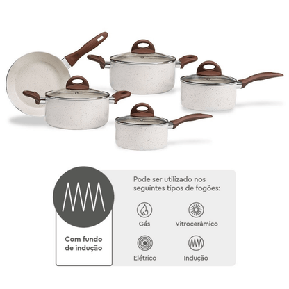 Jogo de Panelas 5 peças Com Fundo de Indução Vanilla Brinox