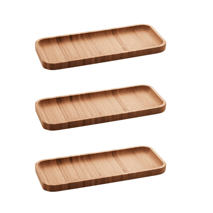 Kit 3 Petisqueiras Bandeja Retangular de Bambu 28cm