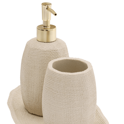 Kit para Banheiro em Cerâmica Bege 3 Peças