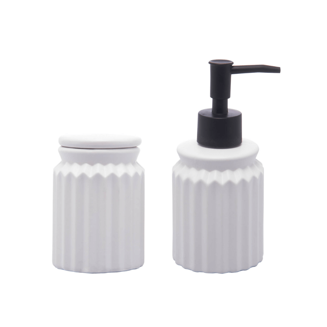 Kit para Banheiro em Cerâmica Stripes Branco 2 Peças