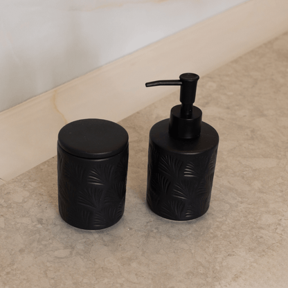 Jogo para Banheiro Leaf em Ceramica Preto 2 Peças