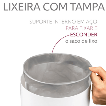Lixeira Basculante 8 Litros Branca com Cromado