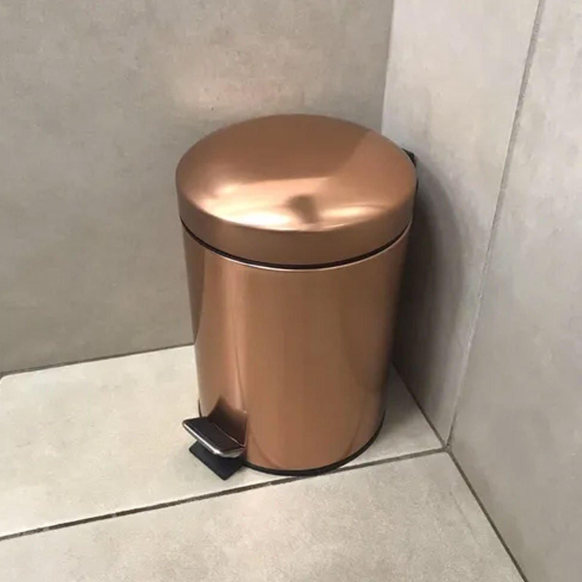 Lixeira com Pedal em Aço Inox Cobre Rose Gold e Balde Removível 5 Litros