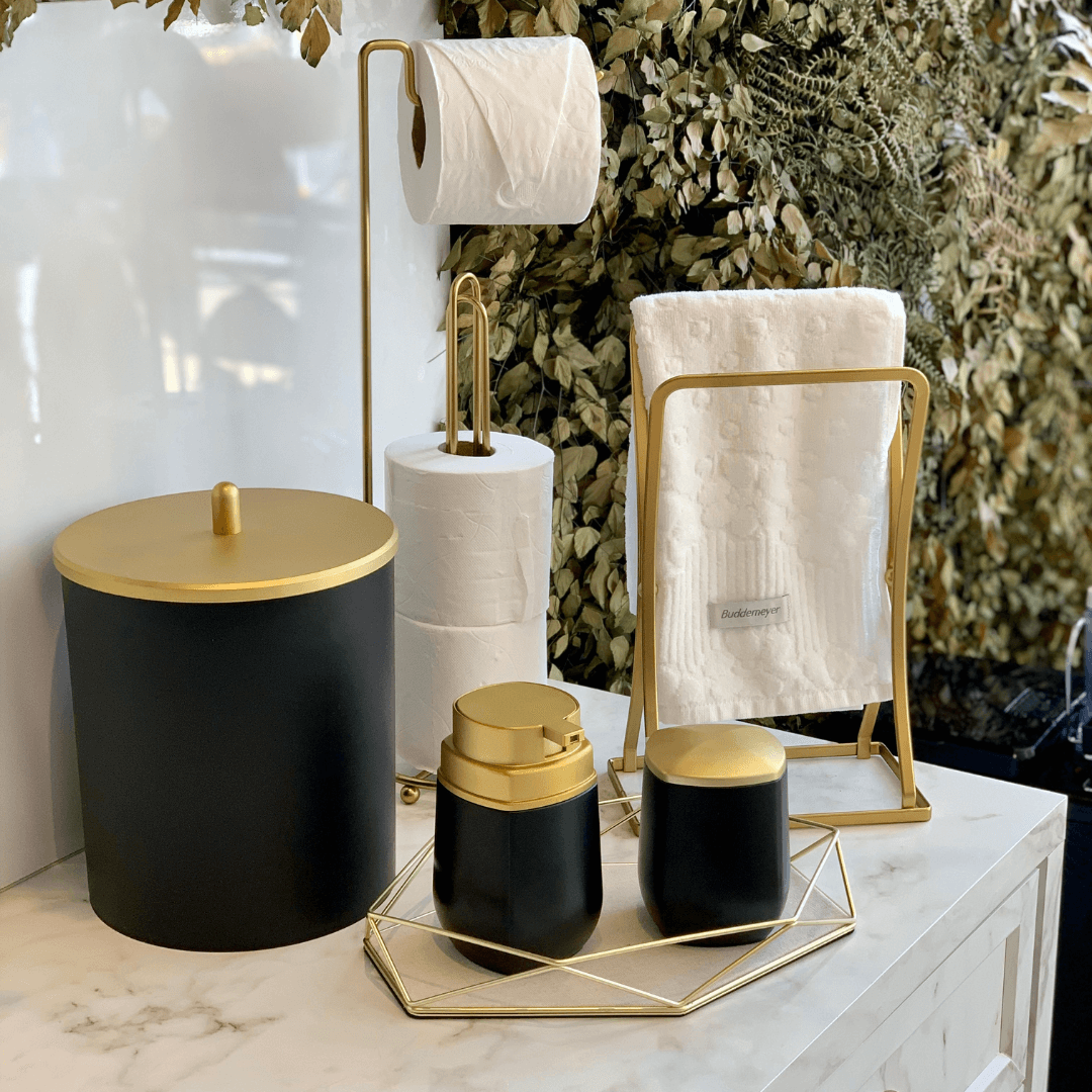 Lixeira Com Tampa 5 Litros Preto Com Dourado Fosco
