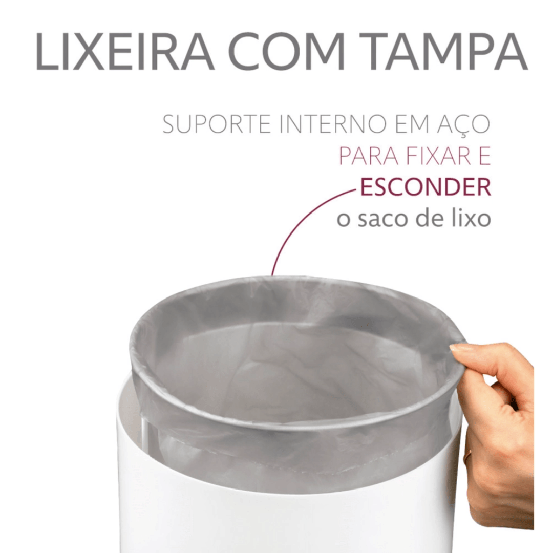 Lixeira Preta com Tampa Cromada 5 Litros