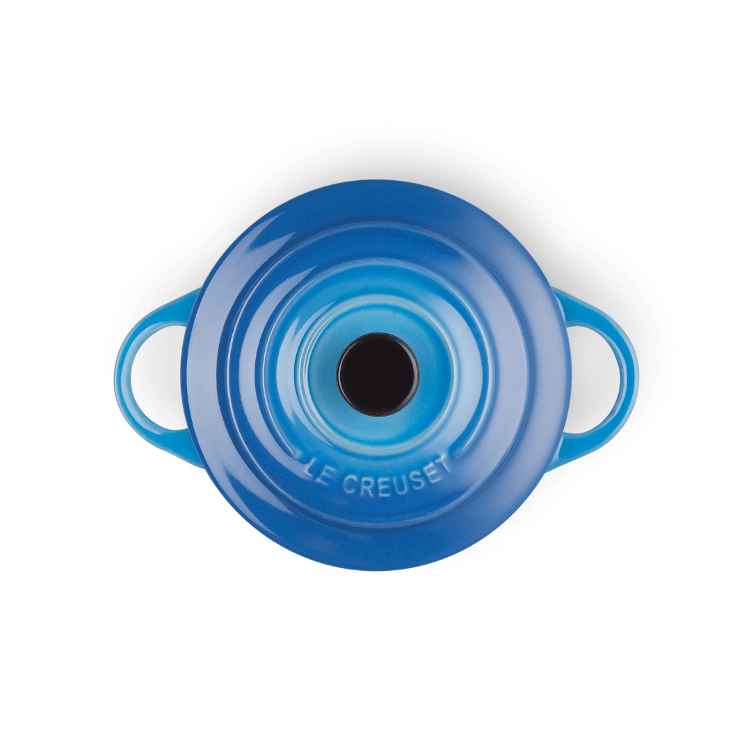 Mini Cocotte Caçarola Cerâmica Azul Marseille com Pegador Preto 14cm Le Creuset
