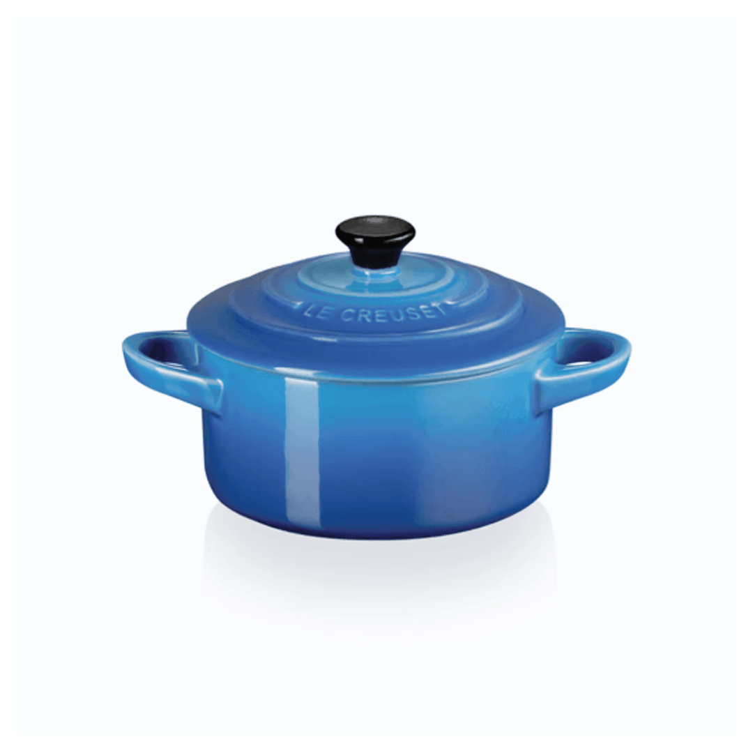 Mini Cocotte Caçarola Cerâmica Azul Marseille com Pegador Preto 14cm Le Creuset