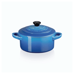 Mini Cocotte Caçarola Cerâmica Azul Marseille com Pegador Preto 14cm Le Creuset