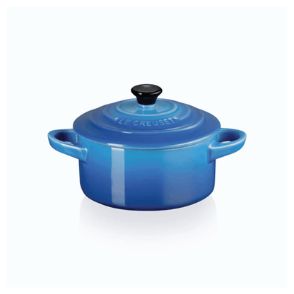 Mini Cocotte Caçarola Cerâmica Azul Marseille com Pegador Preto 14cm Le Creuset