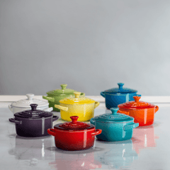Mini Cocotte Caçarola Cerâmica Azul Marseille com Pegador Preto 14cm Le Creuset