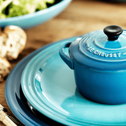 Mini Cocotte Caçarola Cerâmica Azul Marseille com Pegador Preto 14cm Le Creuset