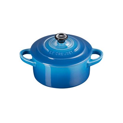 Mini Cocotte Caçarola Cerâmica Azul Marseille com Pegador Preto 14cm Le Creuset