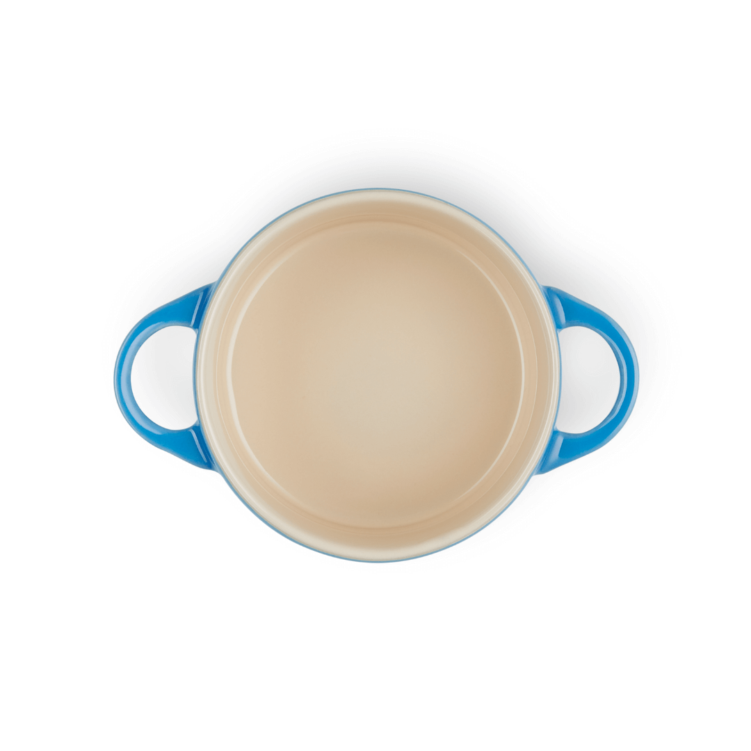 Mini Cocotte Caçarola Cerâmica Azul Marseille com Pegador Preto 14cm Le Creuset