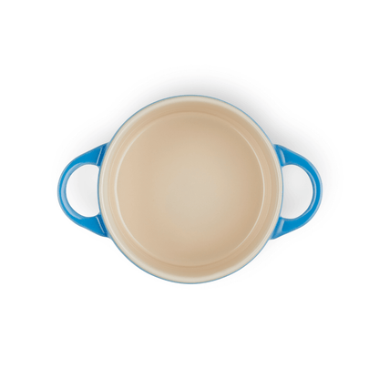 Mini Cocotte Caçarola Cerâmica Azul Marseille com Pegador Preto 14cm Le Creuset