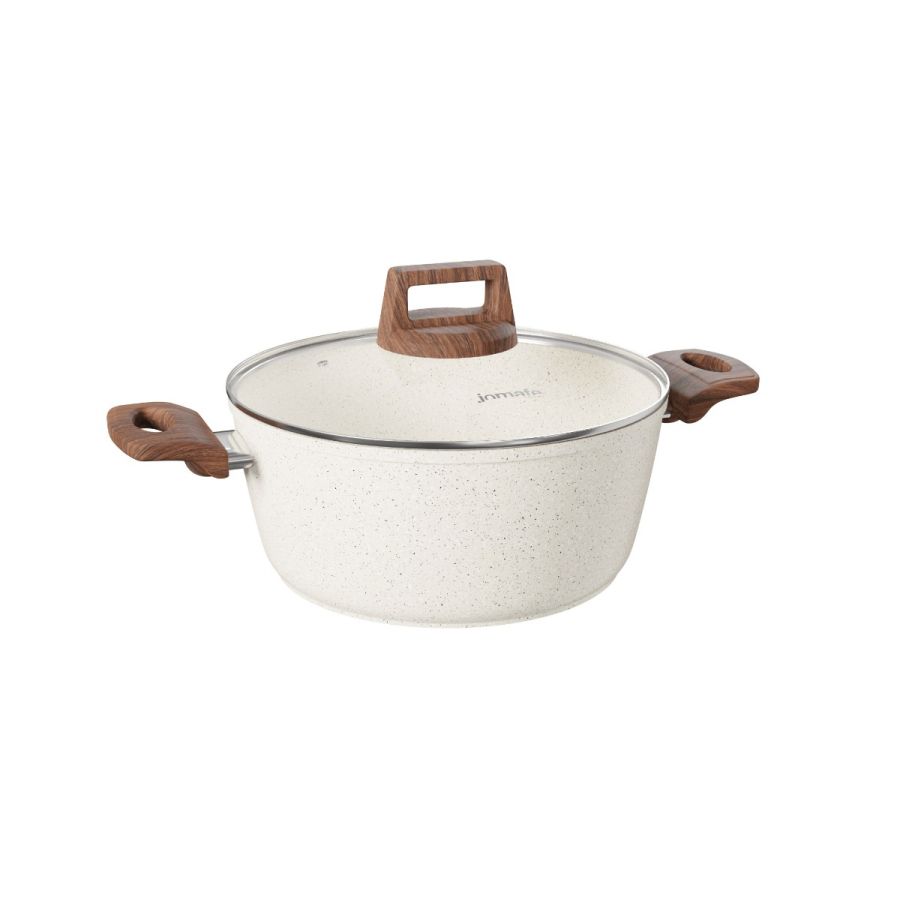Panela Caçarola Antiaderente Aluminio Forjado Oslo Stone Branca 20cm Design Moderno