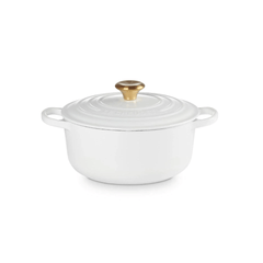Panela Redonda Signature Branca com Pegador Dourado 20cm Le Creuset