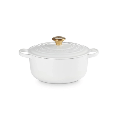 Panela Redonda Signature Branca com Pegador Dourado 20cm Le Creuset