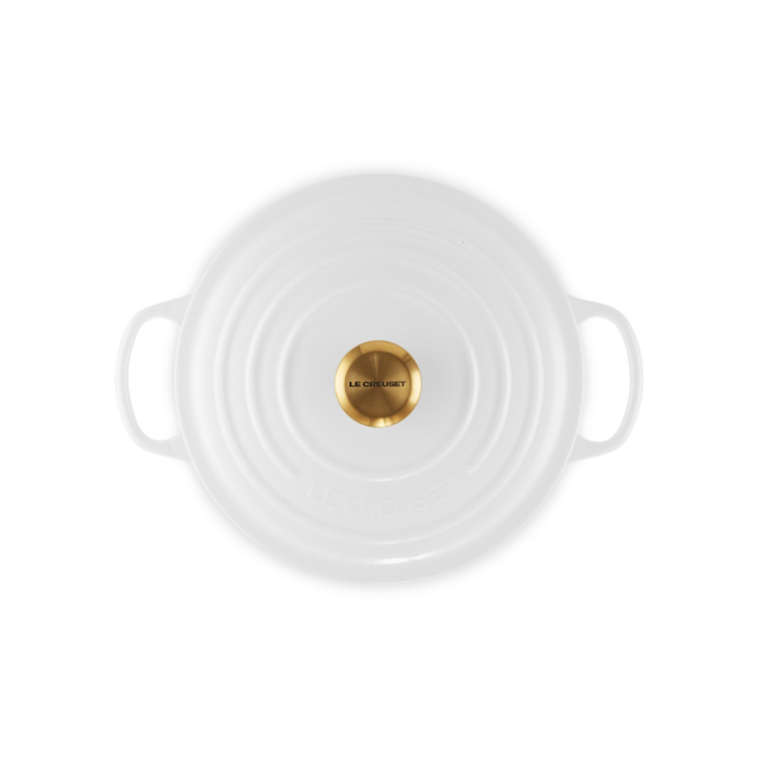 Panela Redonda Signature Branca com Pegador Dourado 20cm Le Creuset
