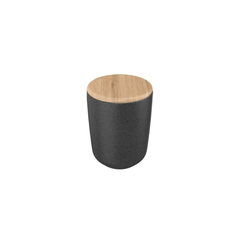 Porta Algodão e Cotonete Cerâmica com Tampa de Bambu Preto Marmorizado