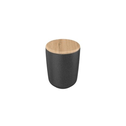 Porta Algodão e Cotonete Cerâmica com Tampa de Bambu Preto Marmorizado