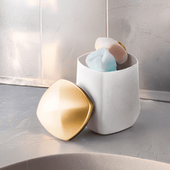 Porta Cotonete e Algodão Branco e Dourado