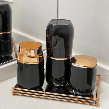 Porta Cotonete E Algodão Linha Conceito Preto Com Dourado Fosco