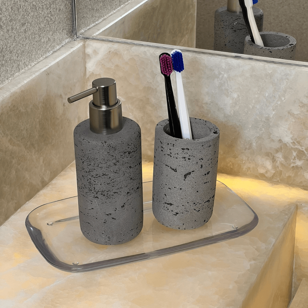 Porta Sabonete Liquido em Cimento Chumbo 17,5cm