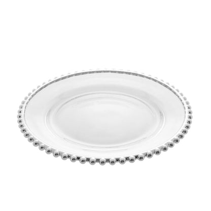 Prato Raso Cristal com Borda Bolinha Prata Pearl - 27,6 cm
