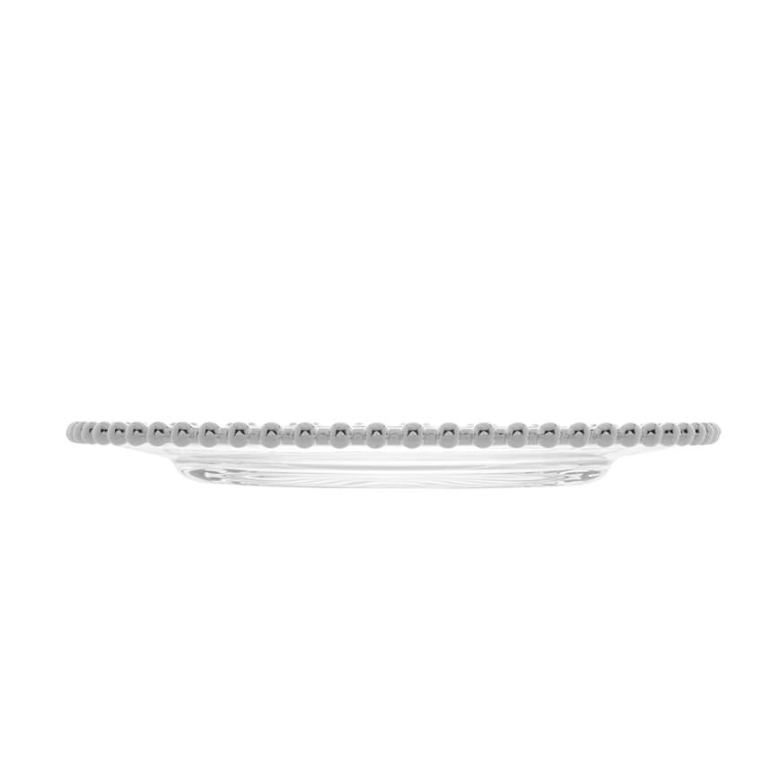 Prato Raso Cristal com Borda Bolinha Prata Pearl - 27,6 cm